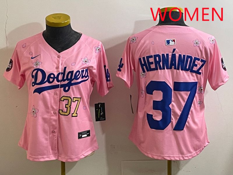 Women Los Angeles Dodgers #37 Hernandz Pink Sakura Edition 2025 Nike MLB Jersey style 33